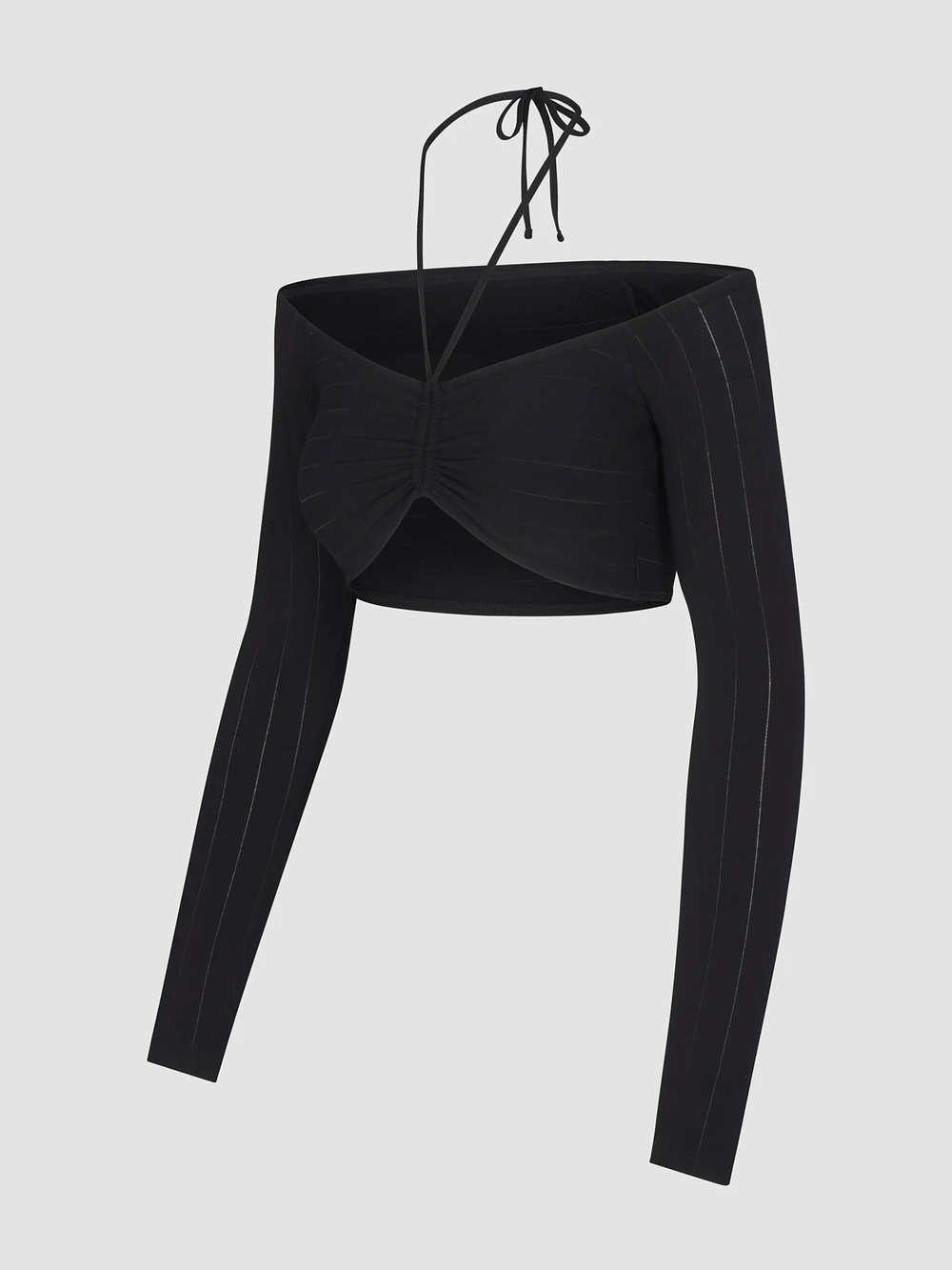 Savage X Fenty Black Long-Sleeve Tie-Front Crop Top